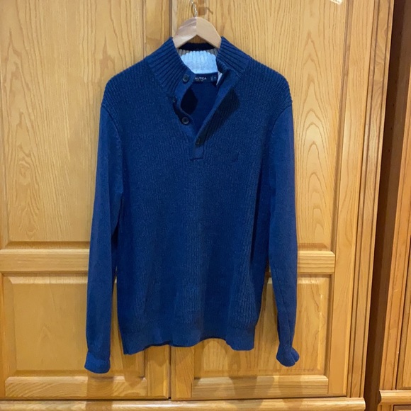 Nautica Mens Quarter Button Pullover Heavyweight Sweater Mock Neck Size Medium - Picture 2 of 7